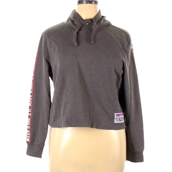 U. S. Polo assn crop hooded long sleeve T-shirt women’s xl top - Picture 1 of 6